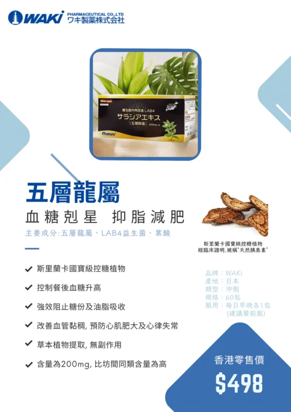 WAKi 五層龍屬 サラシアエキス(五層龍属) - 抑製糖吸收 抑脂減肥 - Image 4
